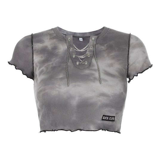 Damen cropped Oberteil mit modischem Schnürdesign und lässigem Saum R&B