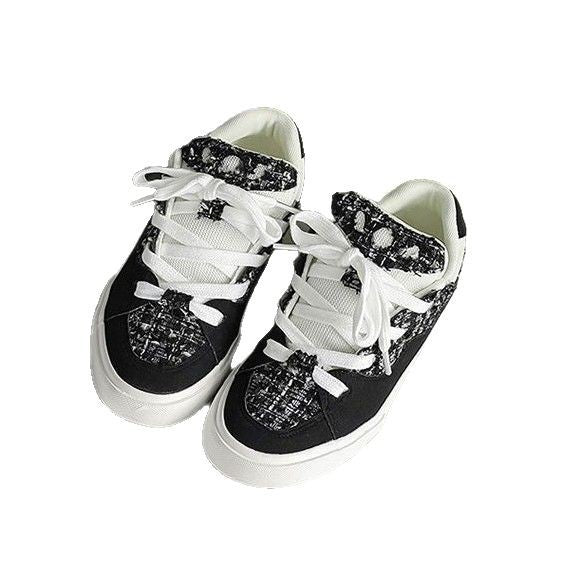 Damen Sneakers mit modischem Tweed-Design und übergroßen Schnürsenkeln