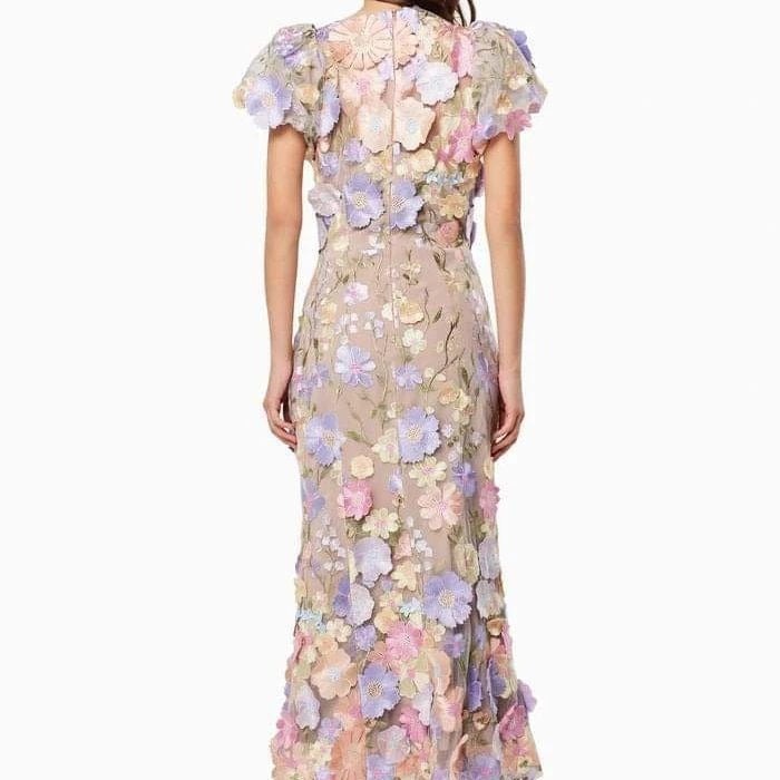 Damen Blumenkleid mit 3D-Blütenapplikationen R&B