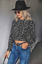 Damen Stehkragen-Blusenshirt mit Volantärmeln und Leopardenmuster R&B