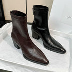 Damen elegante Ankle Boots mit robustem Blockabsatz und spitz zulaufender Zehenpartie