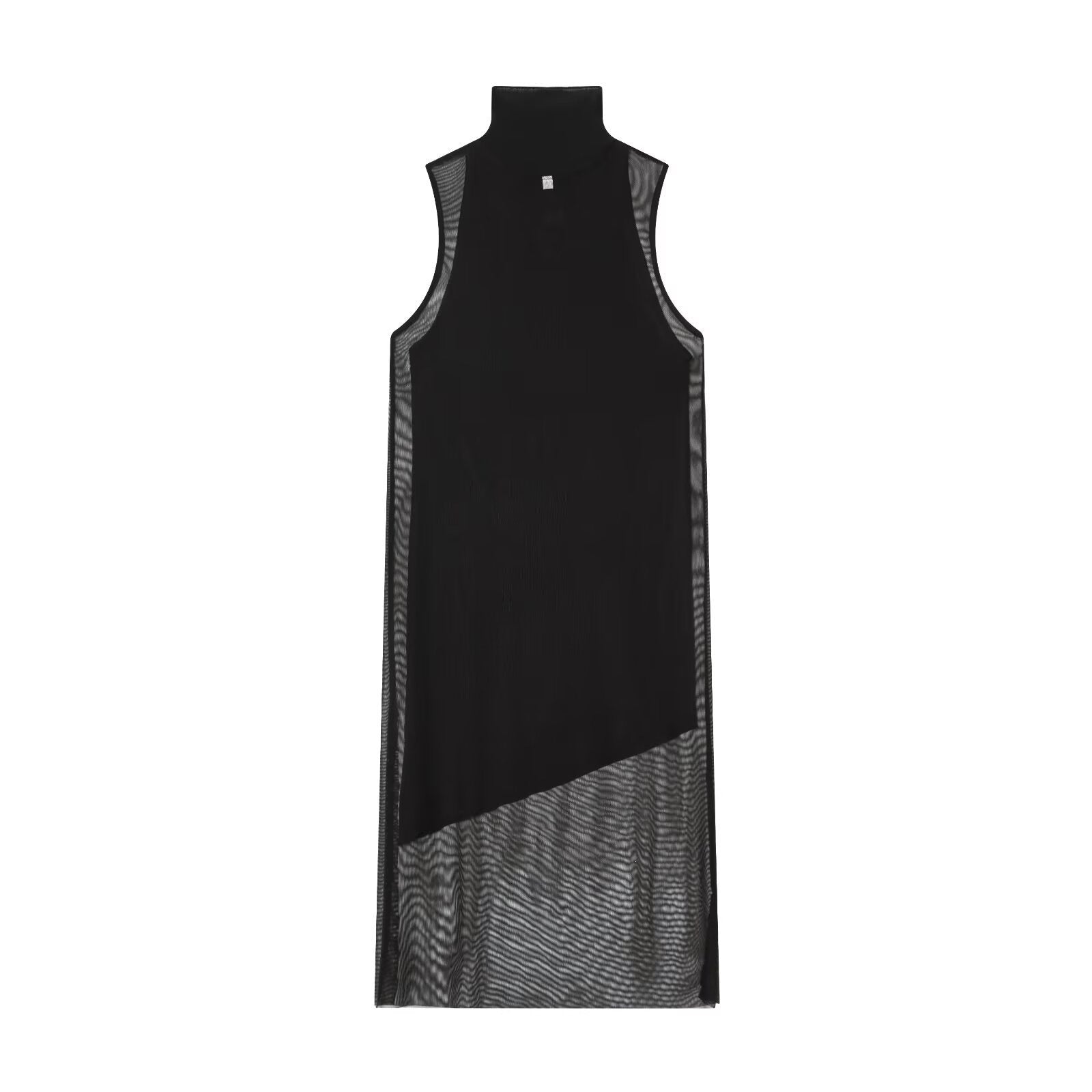 Damen Langarm Kleid aus transparentem Mesh-Material mit Stehkragen R&B
