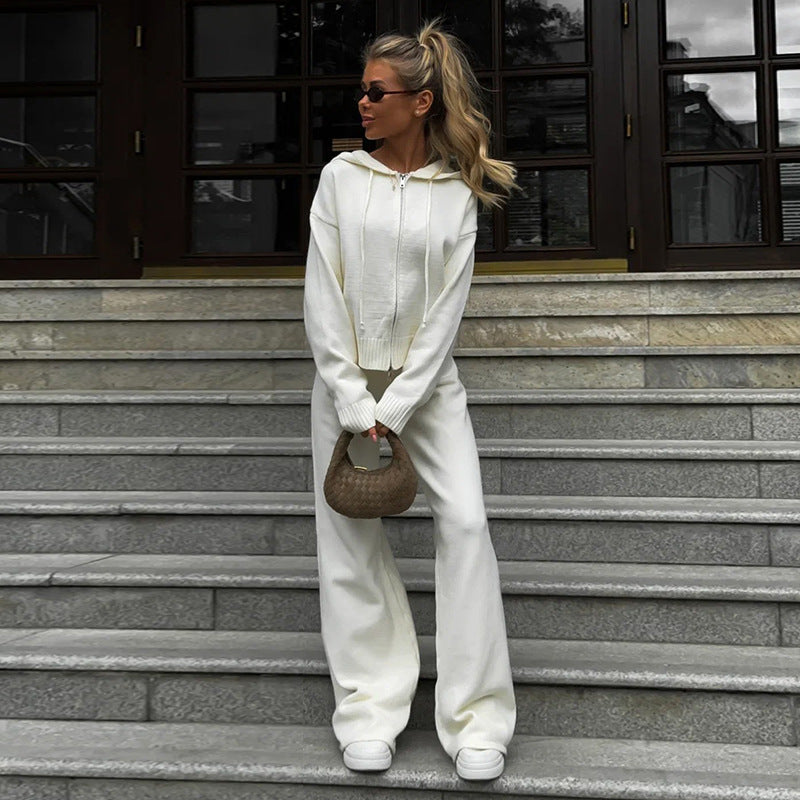 Damen kuschelige Sweater-Hose-Kombination mit weichem Material und Hoodie R&B