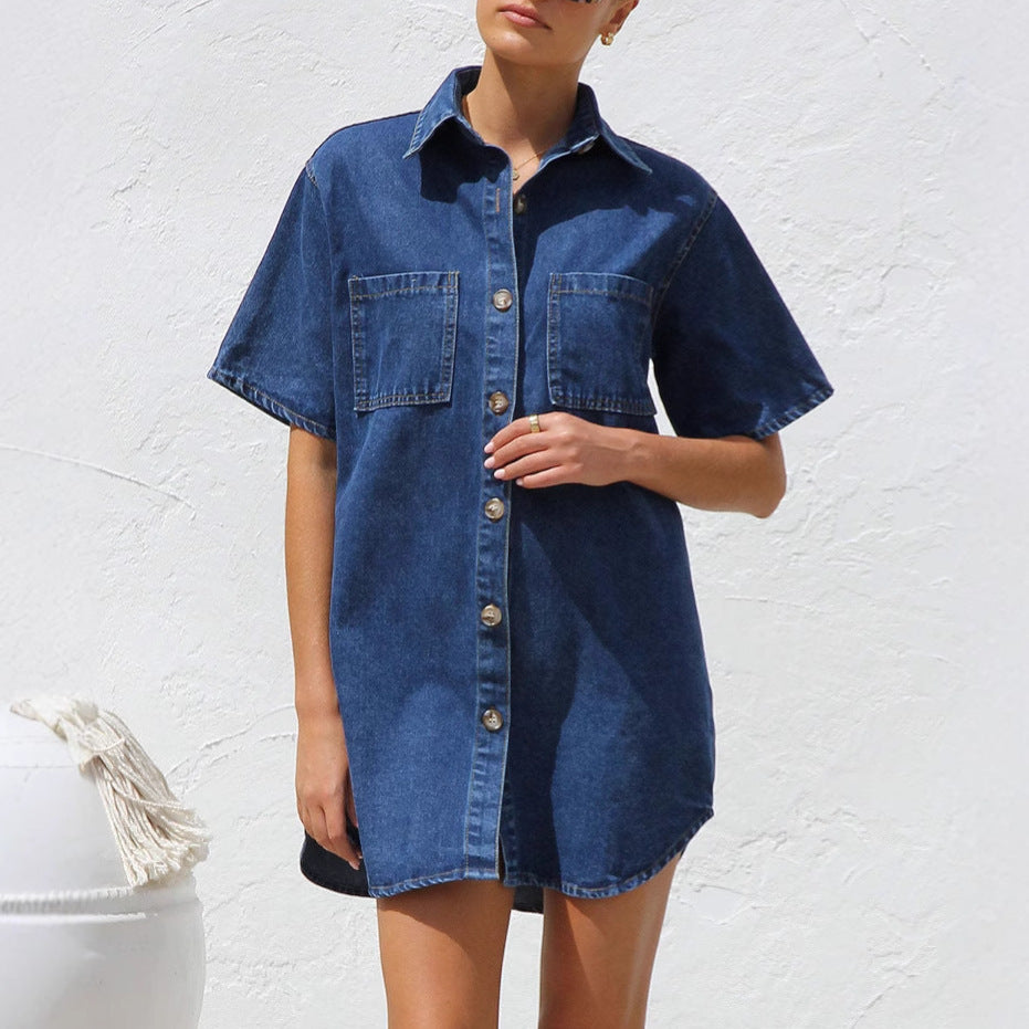 Damen Jeanshemdkleid mit praktischen Taschen und hochwertiger Baumwollmischung R&B