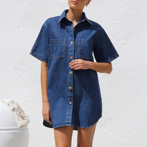 Damen Jeanshemdkleid mit praktischen Taschen und hochwertiger Baumwollmischung R&B