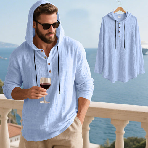 Herren lässiges Kapuzenshirt aus weichem Baumwollmix mit Knopfleiste und praktischen Taschen R&B