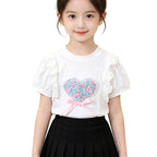Mädchen T-Shirt mit Herzmotiv und Rüschendetails R&B