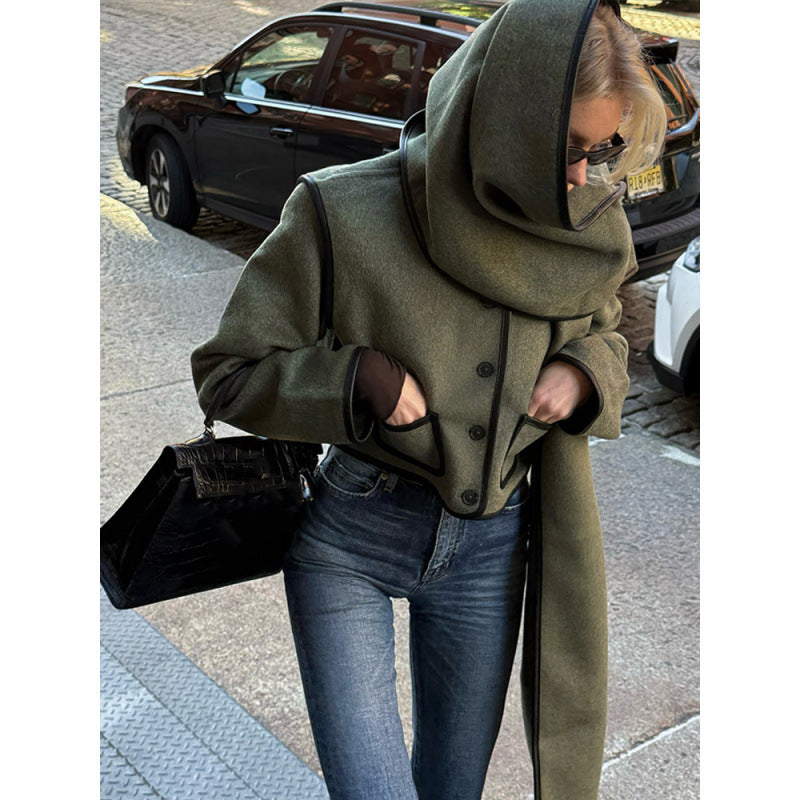 Damen Elegante cropped Jacke mit schickem Schal und raffinierten Taschen R&B
