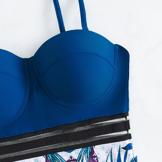 Damen Einteiler Badeanzug mit dekorativem Blumenmuster und strukturierter Taille R&B