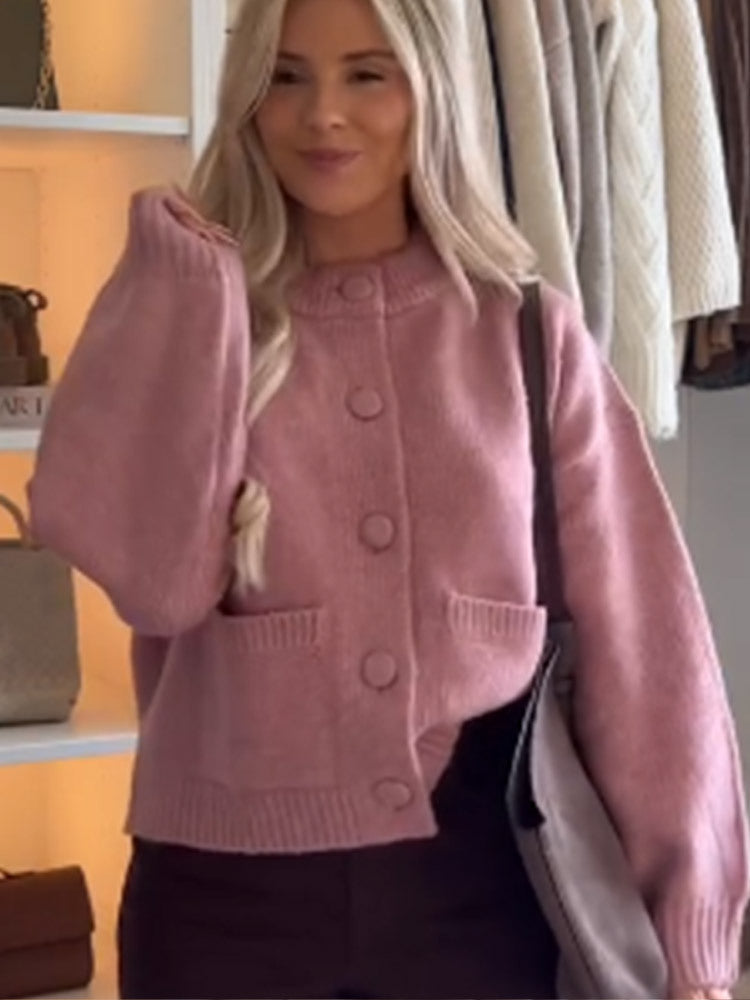 Damen lässige Strickjacke mit Knopfdetails und bequemem Schnitt R&B