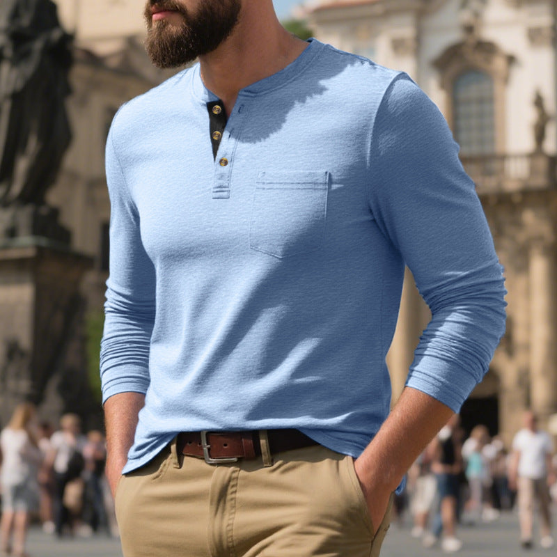 Herren Langarmshirt mit Knopfleiste und Brusttasche R&B