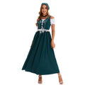 Damen nan langes Trachtenkleid im Dirndlstil mit Corsage-Schnürung und Spitzenbund R&B