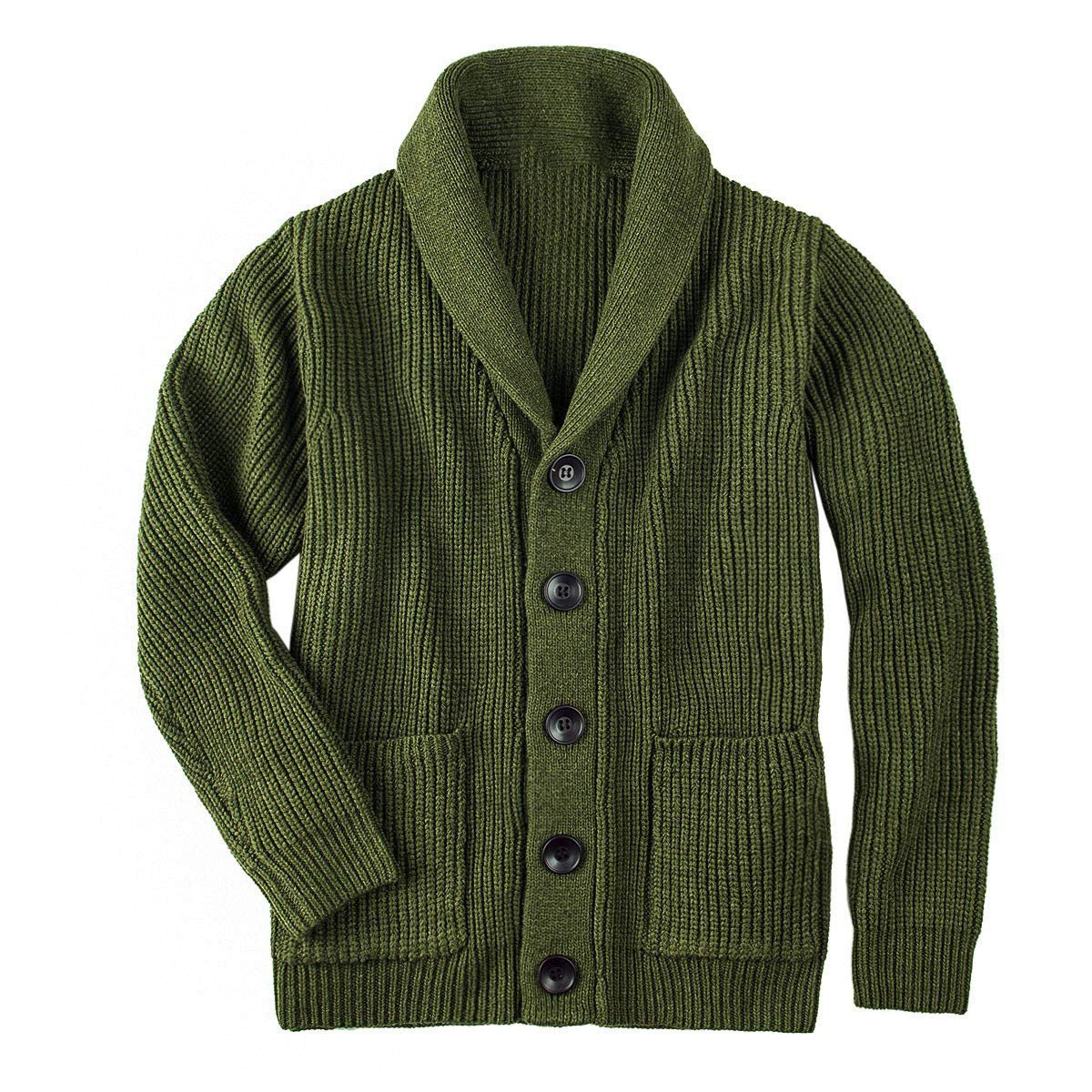 Damen Grobstrick Pulloverjacke mit elegantem Schalkragen und knöpfen R&B