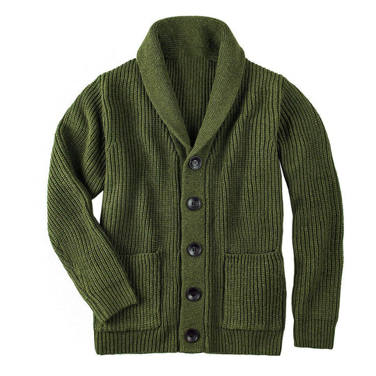 Damen Grobstrick Pulloverjacke mit elegantem Schalkragen und knöpfen R&B