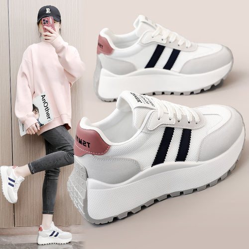 Damen modische Plateau-Sneaker mit atmungsaktiver Oberflächenstruktur und hoher Laufsohle R&B