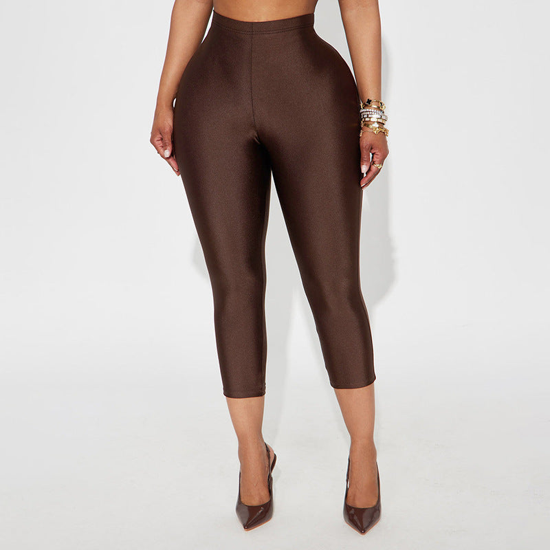 Damen Figurbetonte Capri-Leggings mit Hochbund und luxuriösem Glanz R&B