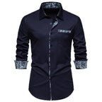 Herren nan elegantes schmal geschnittenes Hemd mit Paisley-Kontrastbesatz an Kragenleiste Manschetten und Brusttasche R&B