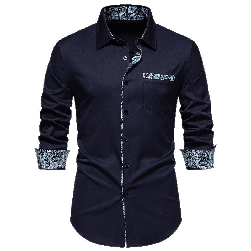 Herren nan elegantes schmal geschnittenes Hemd mit Paisley-Kontrastbesatz an Kragenleiste Manschetten und Brusttasche R&B