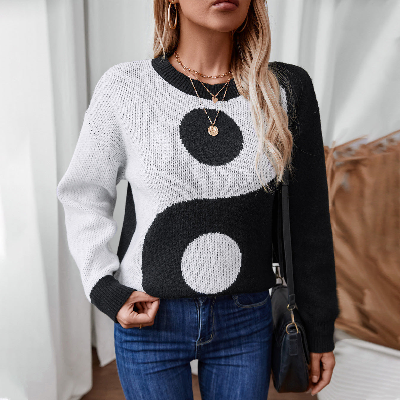 Damen modischer Pullover mit Yin-Yang-Motiv