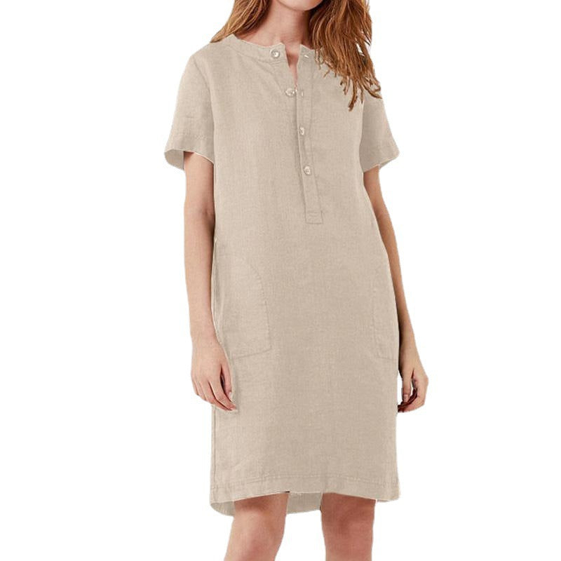 Damen lässiges Leinenkleid mit Knopfleiste und praktischen Taschen R&B
