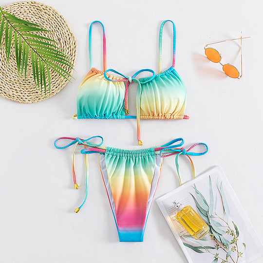 Damen Triangel-Bikini mit individuell verstellbaren Bändern und modischem Farbverlauf R&B