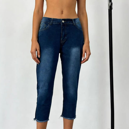 Damen lässige High-Waist Jeans mit fransigem Saum und angesagtem Schnitt R&B