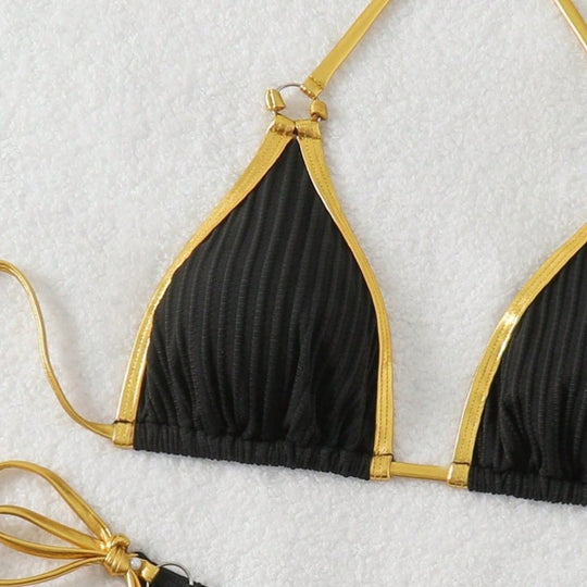 Damen Bikini-Set mit glänzenden Akzenten und verstellbaren Bindebändern R&B
