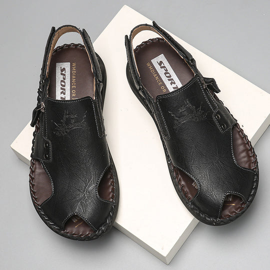 Herren Stilvolle und bequeme Leder-Sandalen mit verstellbarem Riemen R&B