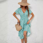 Damen Midi-Kleid mit knopflosem V-Ausschnitt und voluminösem Rock R&B