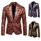 Herren exklusiver Paillettenblazer mit goldenen Verzierungen und modernem Schnitt R&B