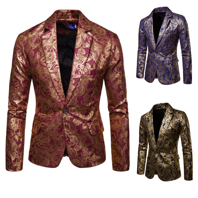 Herren exklusiver Paillettenblazer mit goldenen Verzierungen und modernem Schnitt R&B