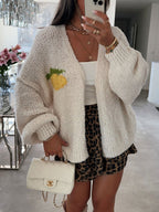 Damen Strickjacke mit fröhlichem Ananas-Motiv und oversized Schnitt R&B