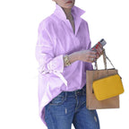 Damen lässige Overshirt-Bluse mit hohen Kragen und modernen Bindegürteln R&B