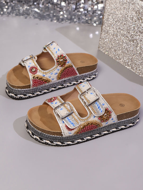 Damen Modische Riemensandalen mit kunstvollen Perlen-Details R&B
