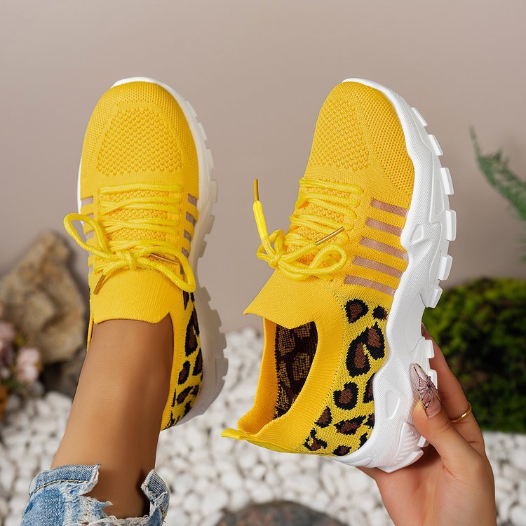 Damen Sportliche Sneakers mit atmungsaktiver Netzstruktur und modischem Leopardenmotiv R&B