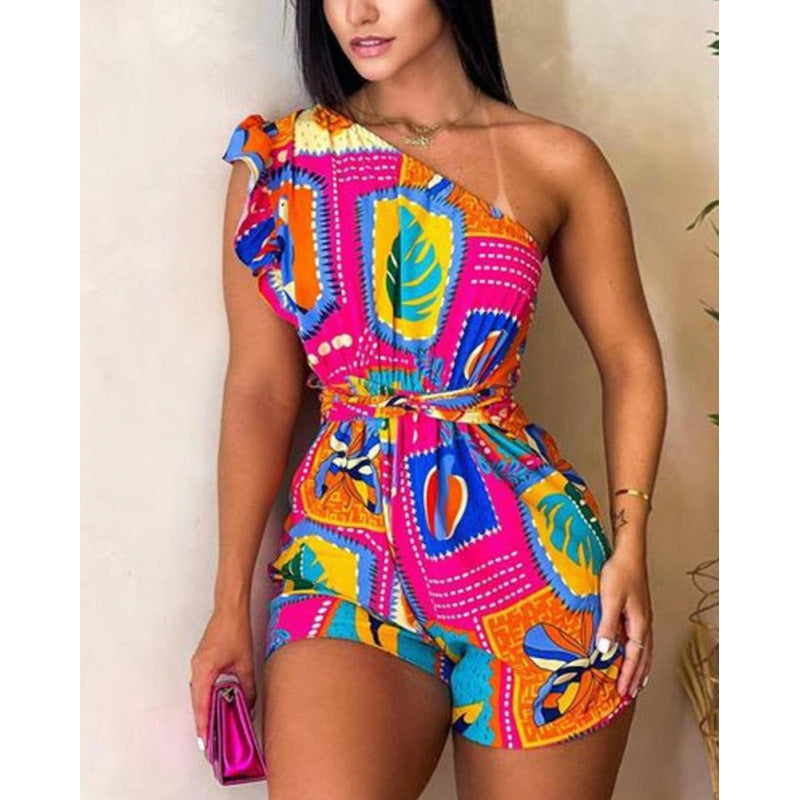 Damen Jumpsuit mit Rüschen und lebhaftem Muster R&B