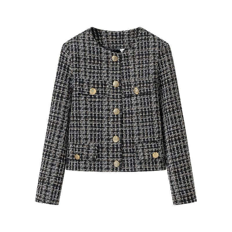 Damen elegante Tweedjacke mit goldenen Knöpfen R&B