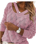 Damen Strickpullover mit V-Ausschnitt und raffiniertem Rippstruktur R&B