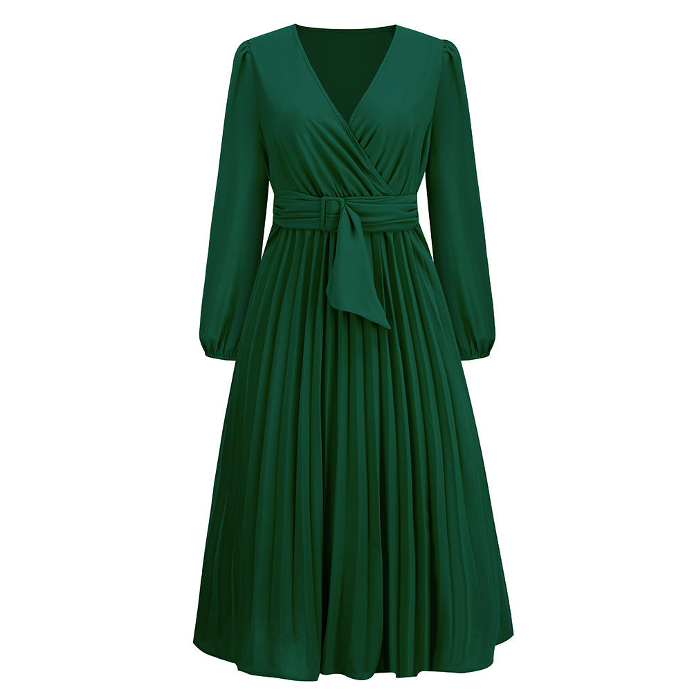 Damen Elegantes Wickelkleid mit dekorativen Falten und Taillengürtel R&B