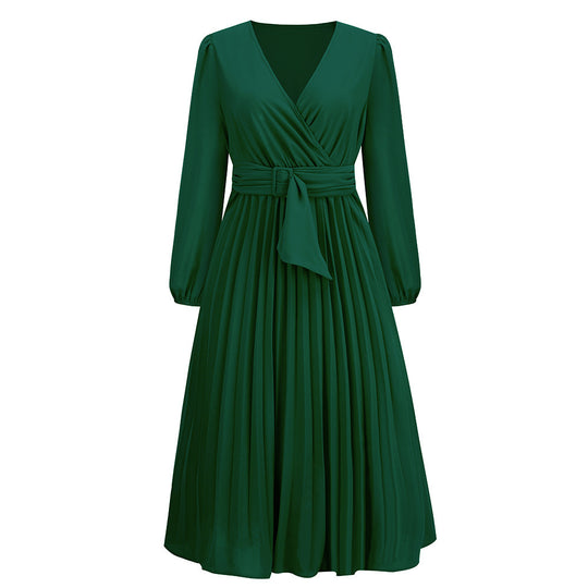 Damen Elegantes Wickelkleid mit dekorativen Falten und Taillengürtel R&B