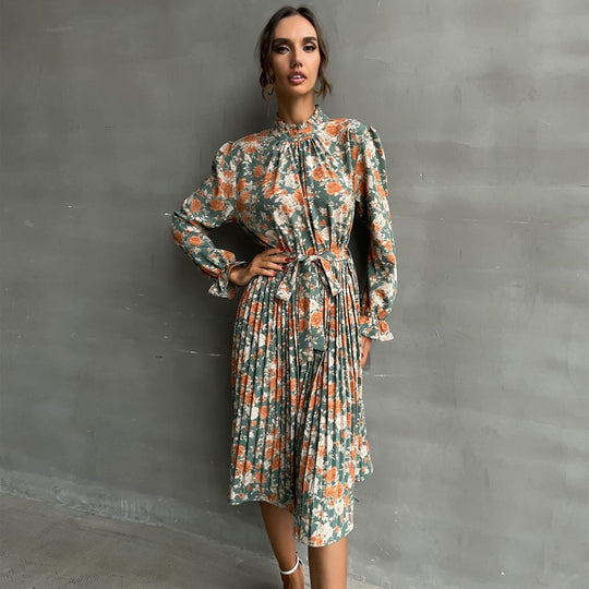 Damen Midikleid mit floralem Design und taillierbarem Gürtel R&B