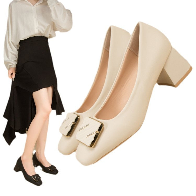 Damen elegante Pumps mit quadratischer Spitze und modischer Schnalle R&B