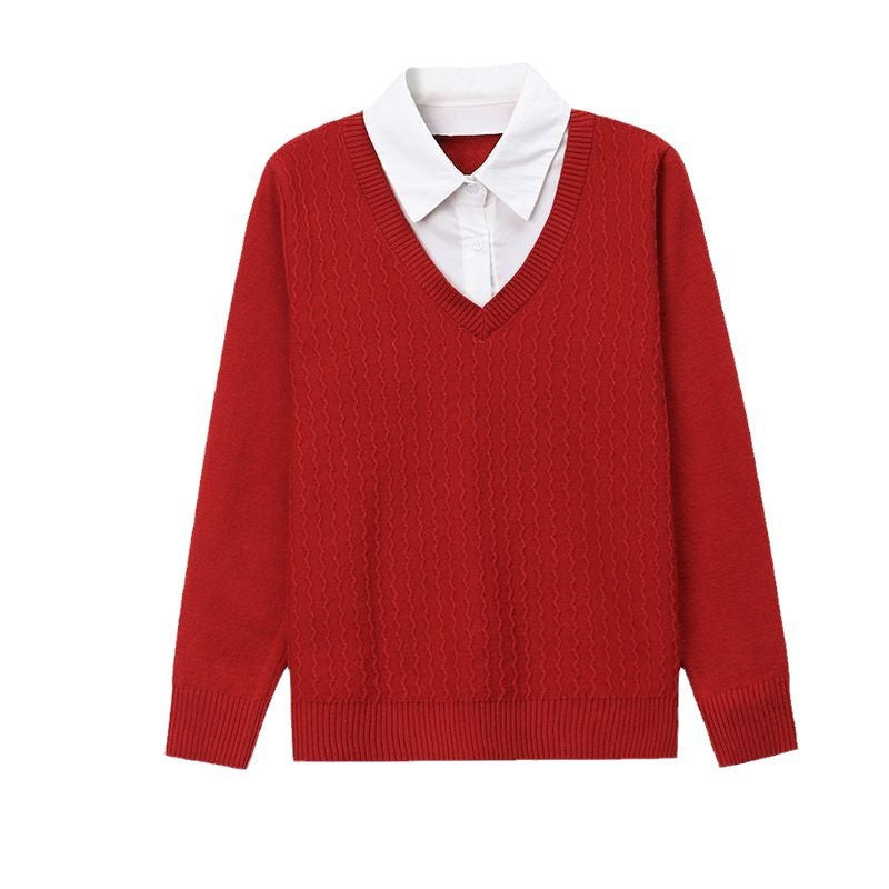 Damen Strickpullover mit V-Ausschnitt und strukturiertem Design R&B