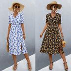 Damen midi Kleid mit floralen Mustern und seitlichem Schlitz R&B