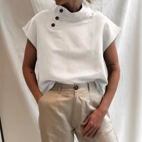 Damen moderne Bluse mit Stehkragen und eleganten Knopfdetails R&B