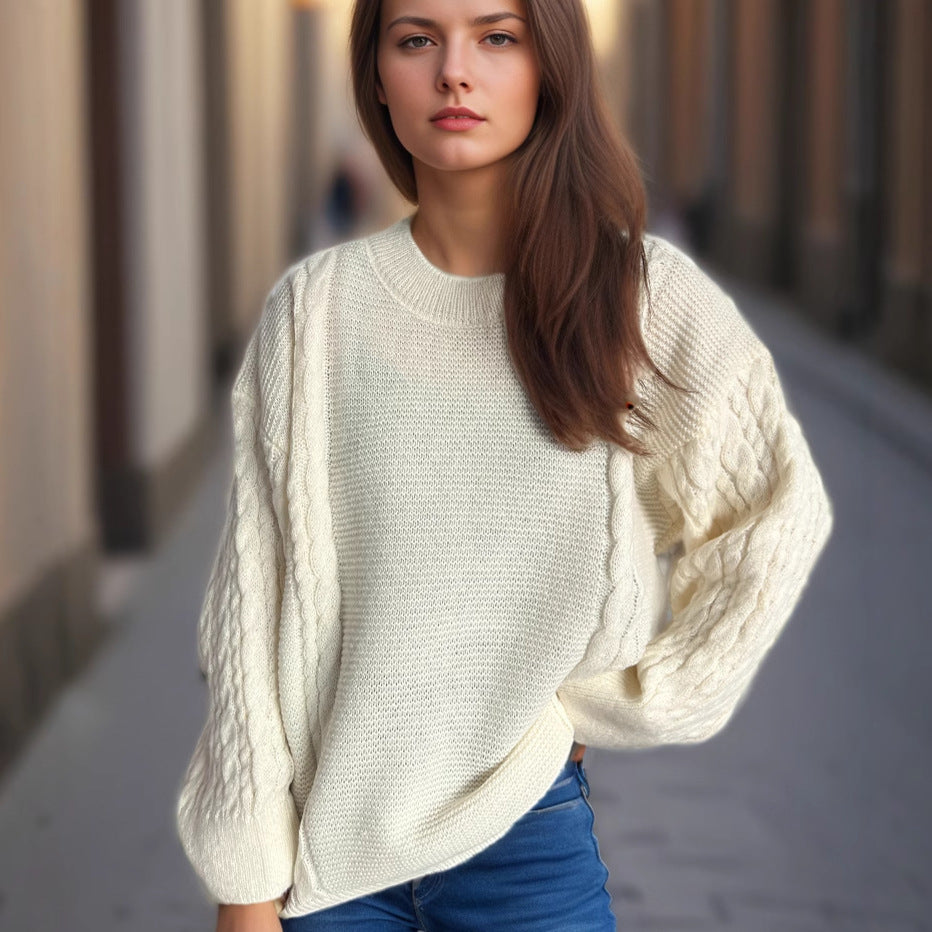 Damen Grobstrickpullover mit eleganten Zopfmuster und lässigem Schnitt R&B