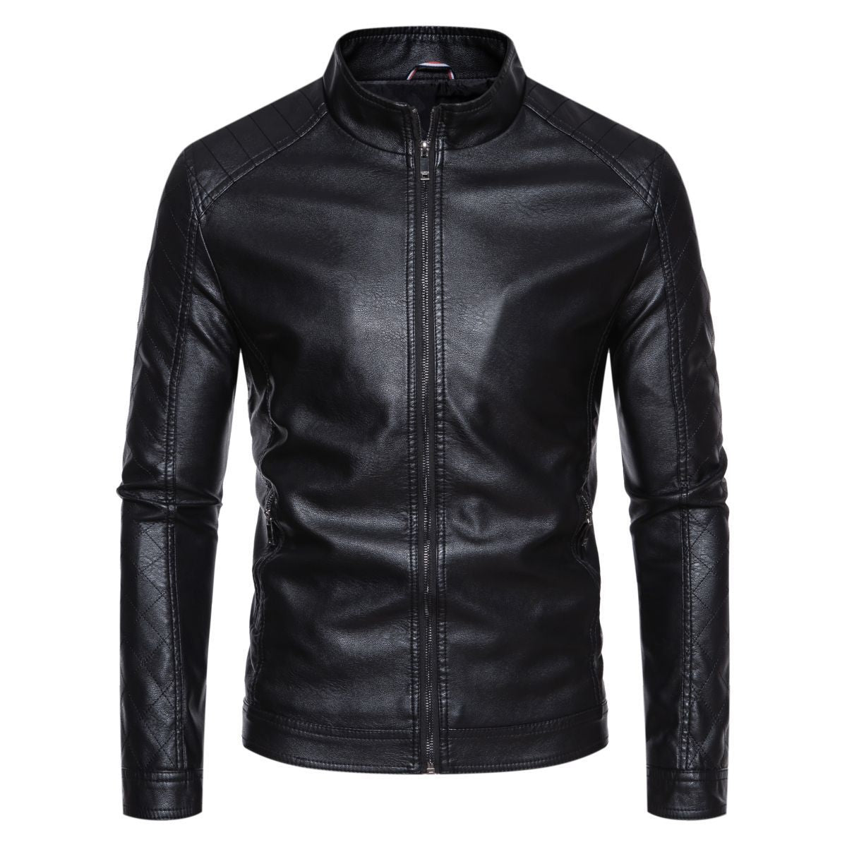 Herren hochwertige Kunstlederjacke mit gesteppter Schulterpartie