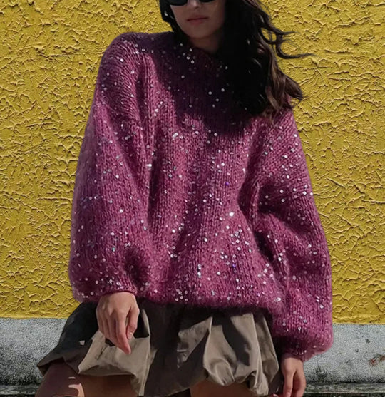 Damen Glitzernder Strickpullover mit weitem Schnitt und eleganten Akzenten R&B