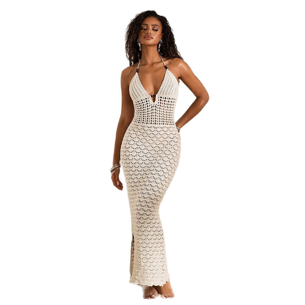 Damen elegantes gehäkeltes Strandkleid mit tiefem V-Ausschnitt R&B
