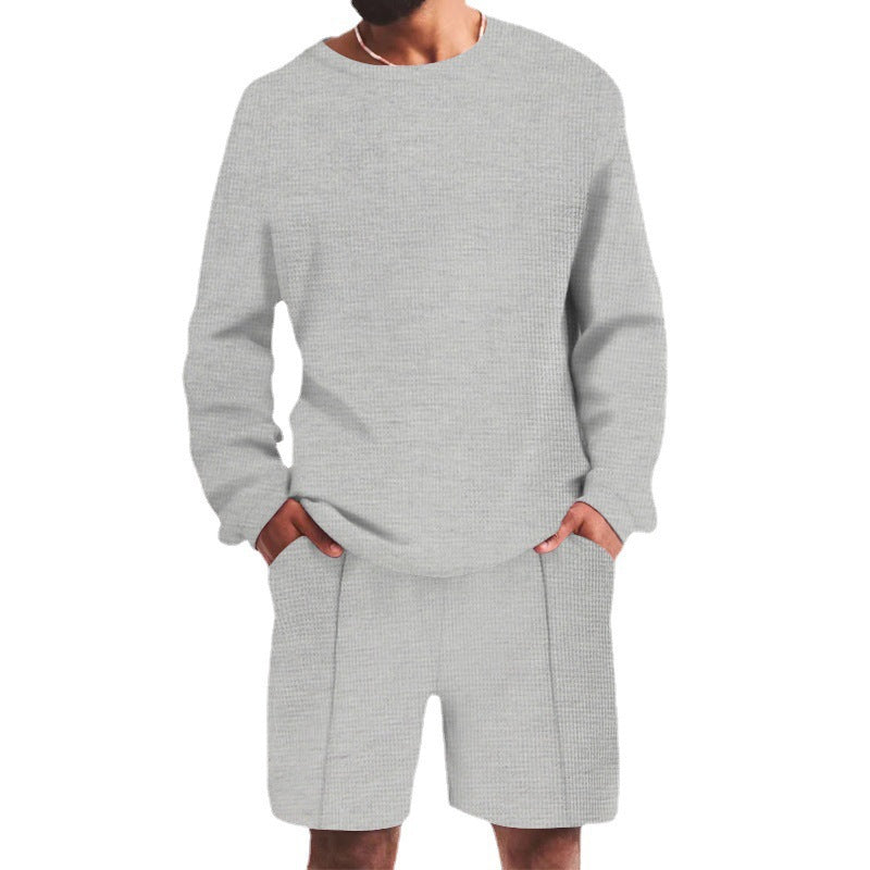Herren lässiges Sweatshirt- und Shorts-Set mit strukturiertem Design R&B
